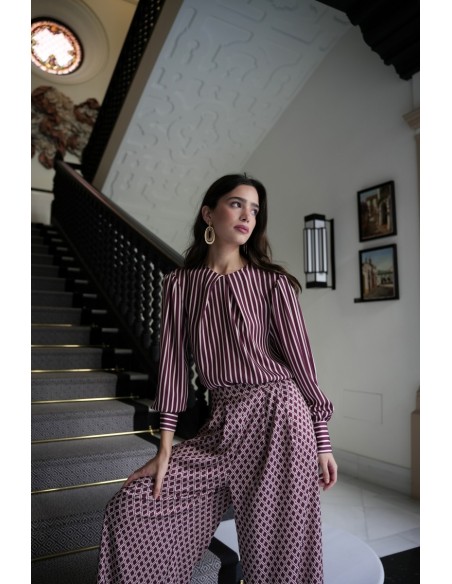 Pantalon Fira Palazzo Rombo Burdeos