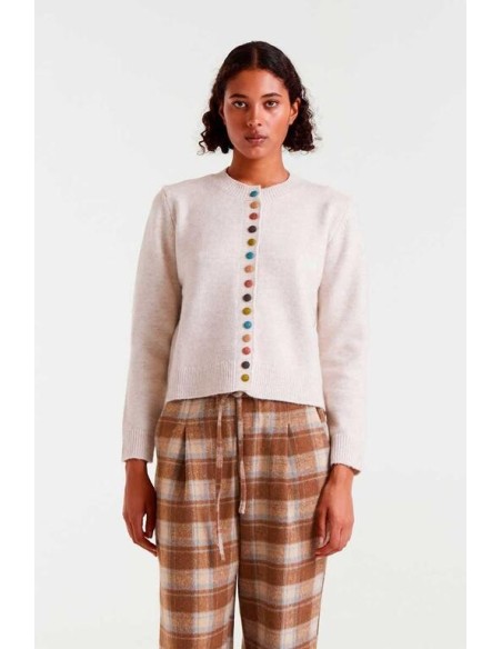 Cardigan Punto Boton Multi Beige