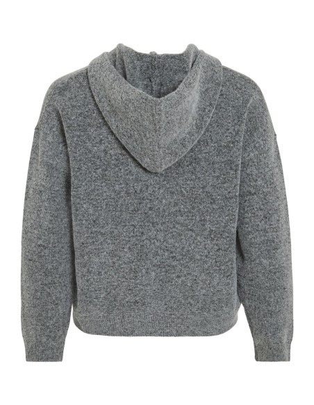 Vicasti Hoodie Boton Knitt Top Medium-grey