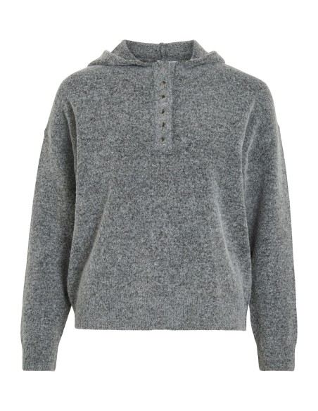 Vicasti Hoodie Boton Knitt Top Medium-grey