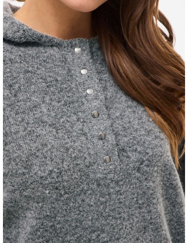 Vicasti Hoodie Boton Knitt Top Medium-grey