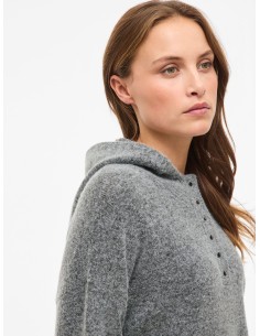 Vicasti Hoodie Boton Knitt Top Medium-grey 2