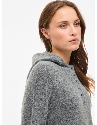 Vicasti Hoodie Boton Knitt Top Medium-grey