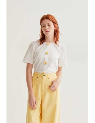 Top Boton Flor Blanco