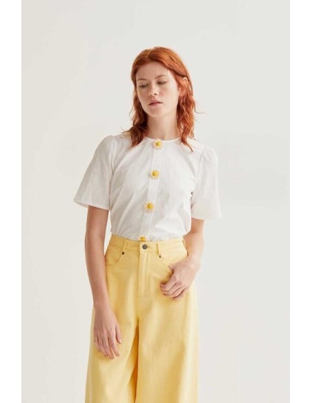 Top Boton Flor Blanco