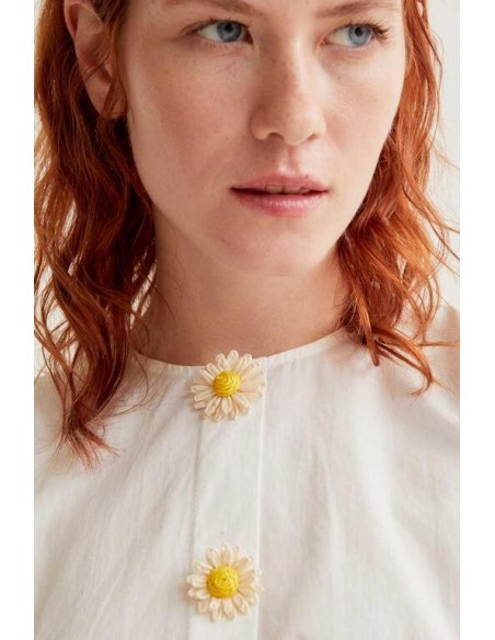 Top Boton Flor Blanco