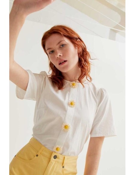 Top Boton Flor Blanco