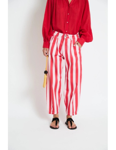 Jeans Boyfriend Barras Rojo