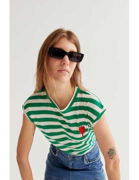 Camiseta s/m Rayas Tulipan blanco/verde