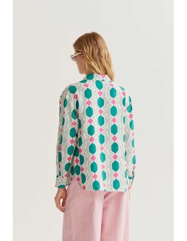 Camisa m/l Geometric verde/rosa