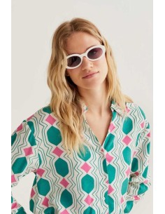 Camisa m/l Geometric verde/rosa 2