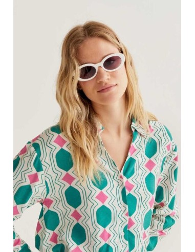 Camisa m/l Geometric verde/rosa