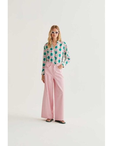 Camisa m/l Geometric verde/rosa