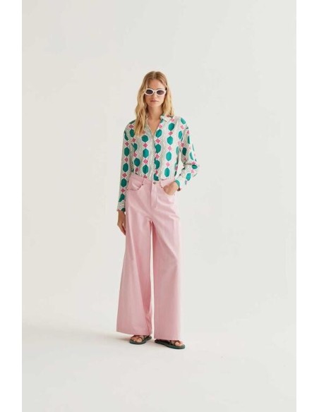 Camisa m/l Geometric verde/rosa