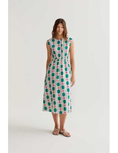 Vestido midi Geometric verde/rosa