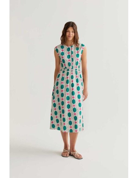 Vestido midi Geometric verde/rosa