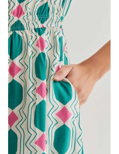 Vestido midi Geometric verde/rosa