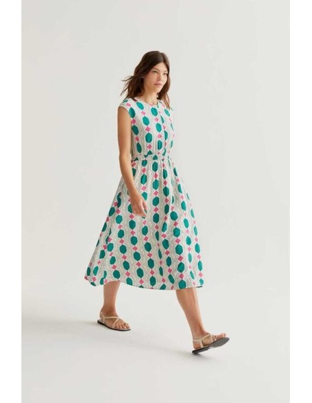 Vestido midi Geometric verde/rosa