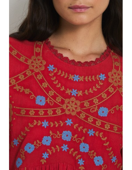 Vestido Amapola Embroidery Rojo