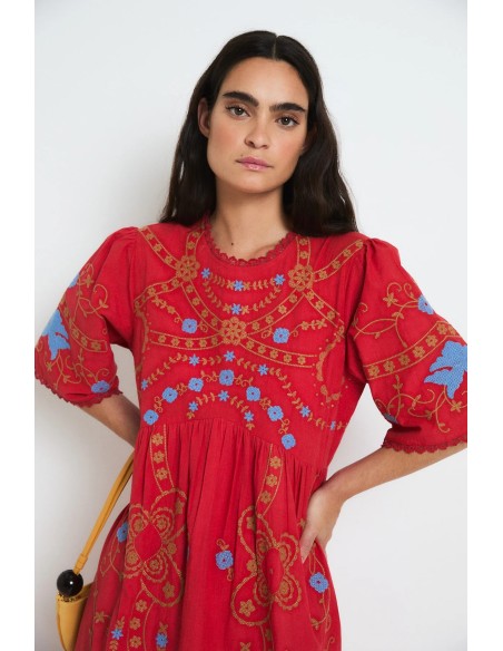 Vestido Amapola Embroidery Rojo