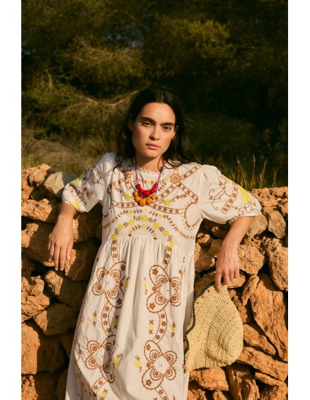 Vestido Amapola Embroidery crudo