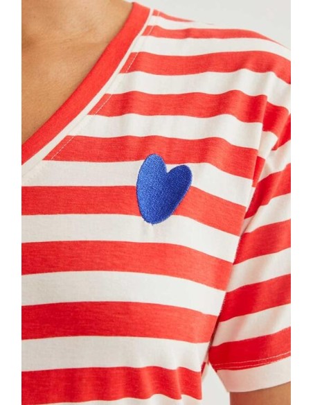 Camiseta m/c Rayas Corazon Rojo