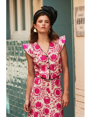 Ca-Bro Chaleco Brocado Beige/rosa