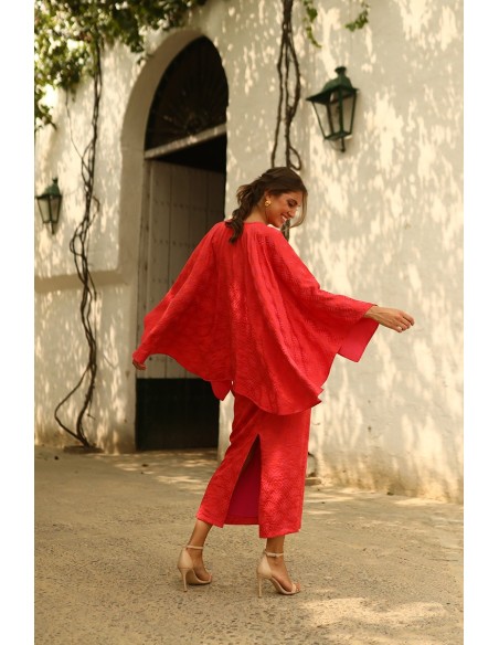 Vestido Begonia Midi Capa Rojo