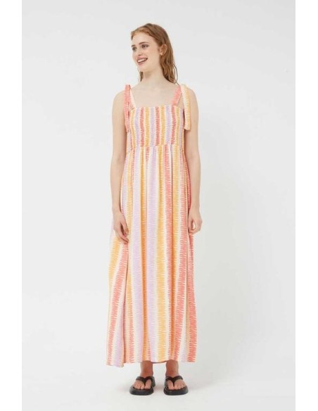 Vestido Largo Estampado Lineas Crudo