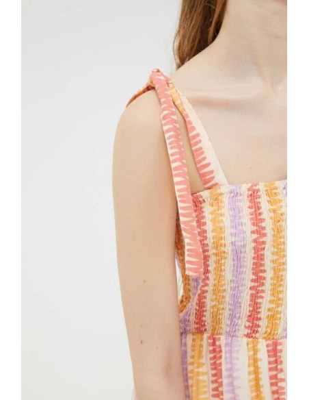 Vestido Largo Estampado Lineas Crudo