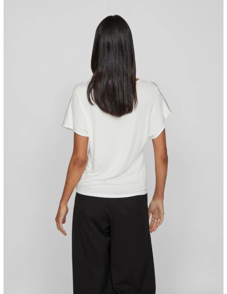 Vielette Vneck Satin Top Snowwhite