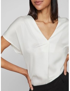 Vielette Vneck Satin Top Snowwhite 2