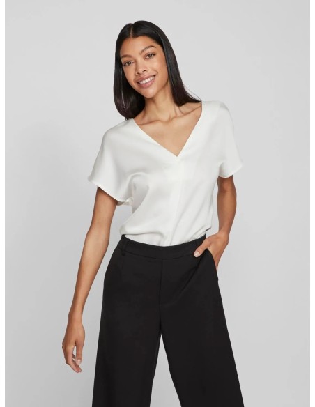 Vielette Vneck Satin Top Snowwhite