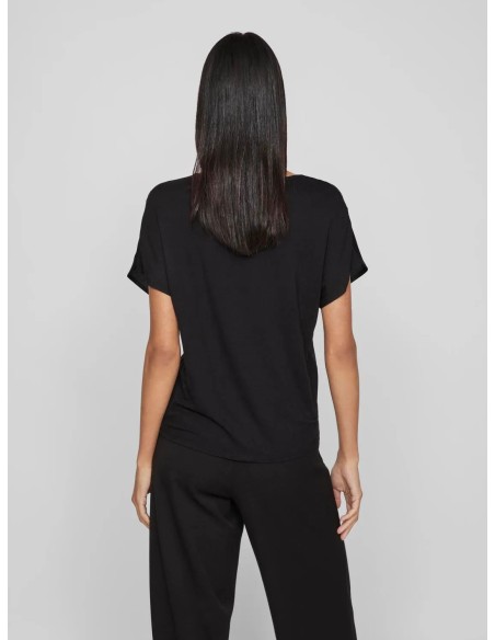 Vielette Vneck Satin Top Black