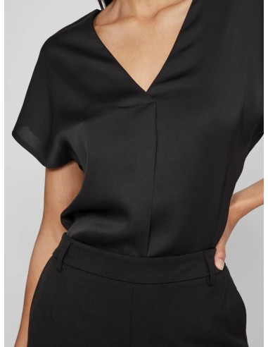 Vielette Vneck Satin Top Black