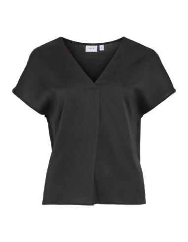 Vielette Vneck Satin Top Black