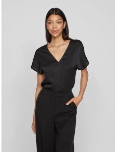 Vielette Vneck Satin Top Black