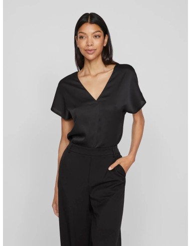 Vielette Vneck Satin Top Black