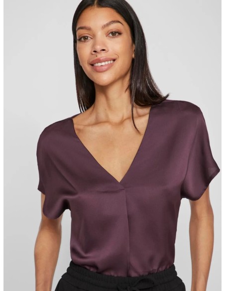 Vielette Vneck Satin Top Plum