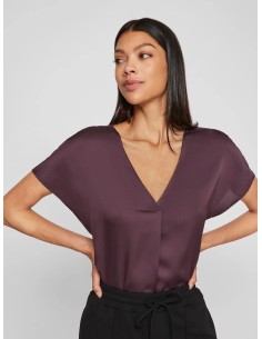 Vielette Vneck Satin Top Plum 2
