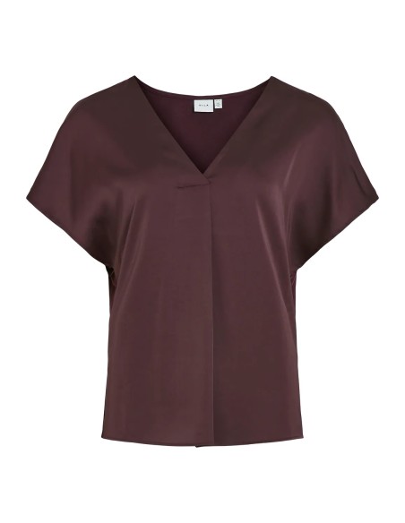 Vielette Vneck Satin Top Plum