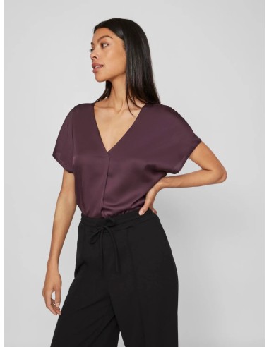 Vielette Vneck Satin Top Plum