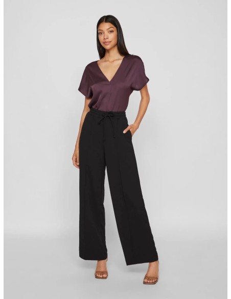 Vielette Vneck Satin Top Plum