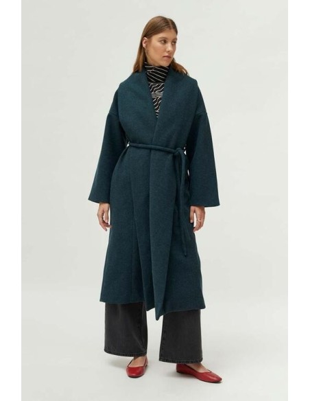 Abrigo Midi Abierto Verde-botella